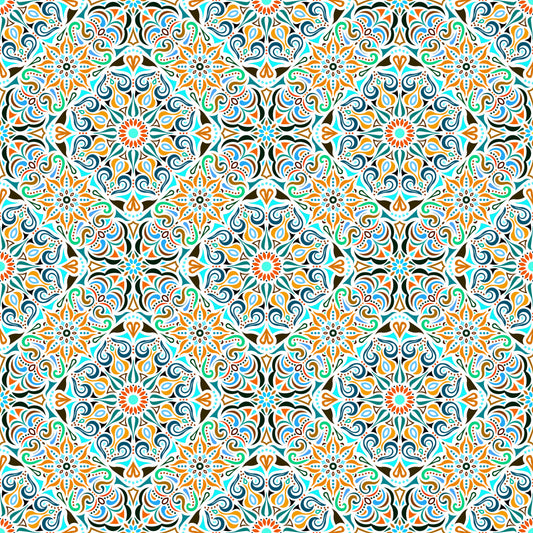 Orange - Turquoise - Blue Mandala Fabric 2007.2i