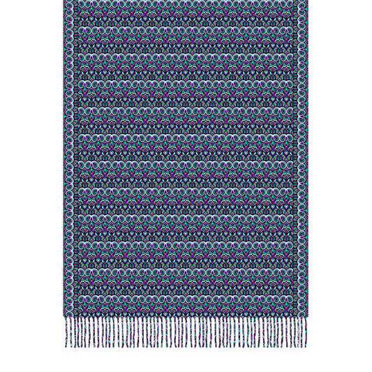 Turquoise - Purple - Pink Abstract Doodle Scarf with Tassels