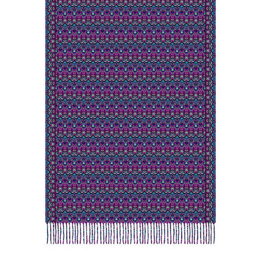 Pink - Blue Abstract Doodle Scarf with Tassels