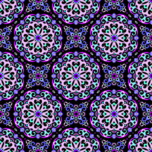Purple - Turquoise Mandala Fabric - 188