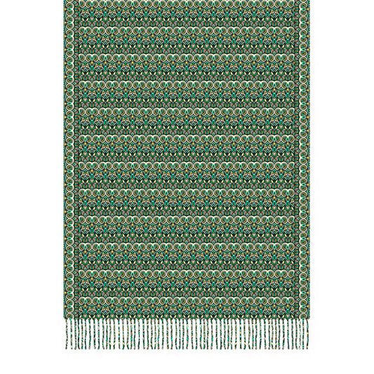 Turquoise - Yellow - Green Abstract Doodle Scarf with Tassels