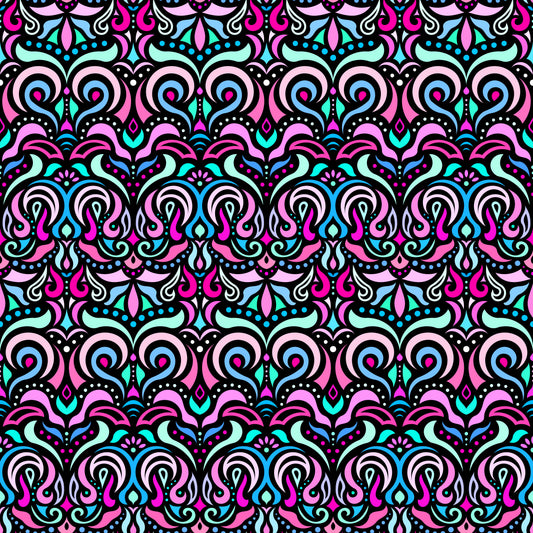 Turquoise - Pink - Blue Abstract Doodle Fabric 1007
