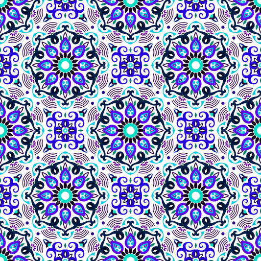 Turquoise - Blue - Purple Mandala Fabric - 140i