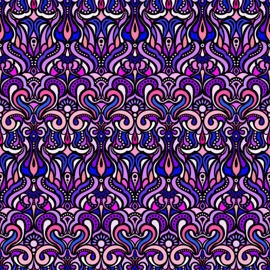 Purple - Pink - Blue Abstract Doodle Fabric 1012