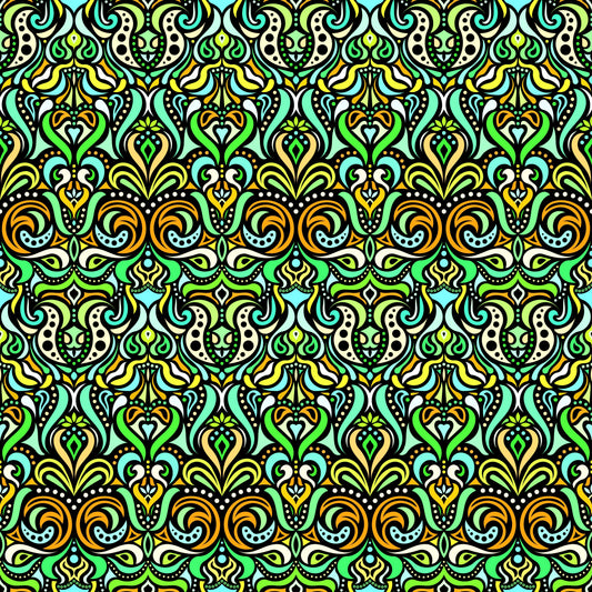 Green - Yellow - Turquoise Abstract Doodle Fabric 1011.4