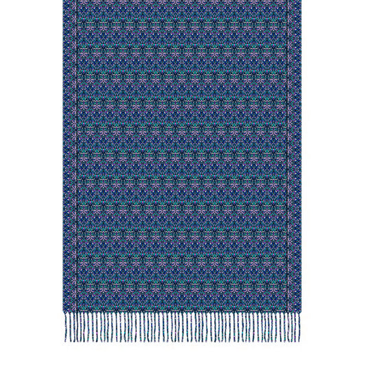 Blue - Purple Abstract Doodle Scarf with Tassels