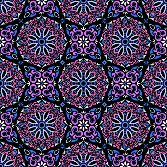 Pink - Blue - Purple Mandala Fabric - 166