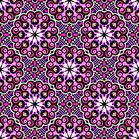 Pink - Purple - Peach Mandala Fabric - 132