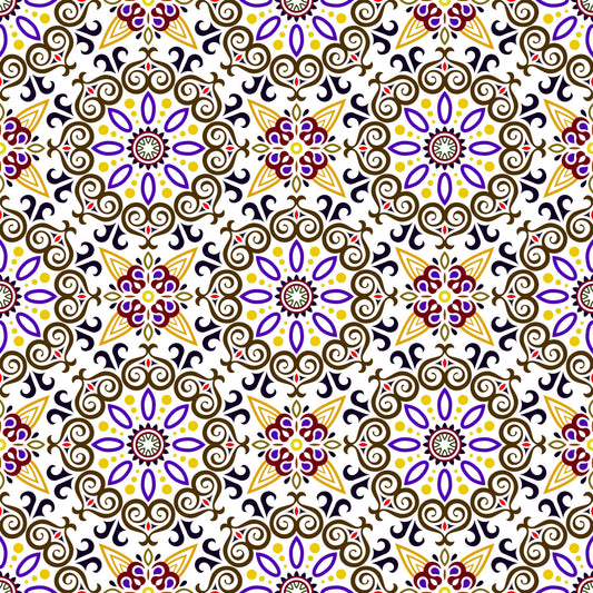 Yellow - Purple - Brown Mandala Fabric - 138i