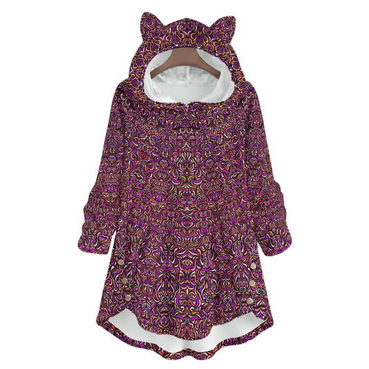 Red - Purple - Orange Fuzzy Fleece Hoodie with Cat Ears