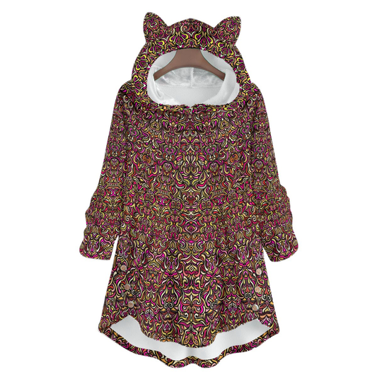 Red - Yellow - Orange Fuzzy Fleece Hoodie with Cat Ears