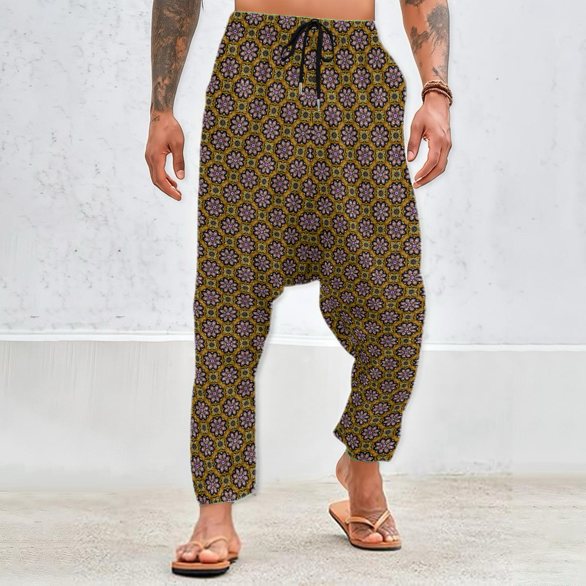 Brown - Pink - Yellow Velvet Harem Pants 237
