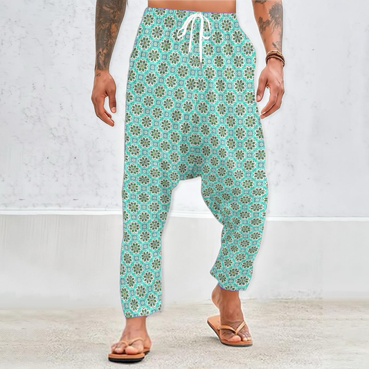 Turquoise - Green Velvet Harem Pants 237i
