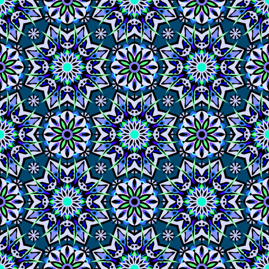 Blue - Green - Turquoise Mandala Fabric - 122