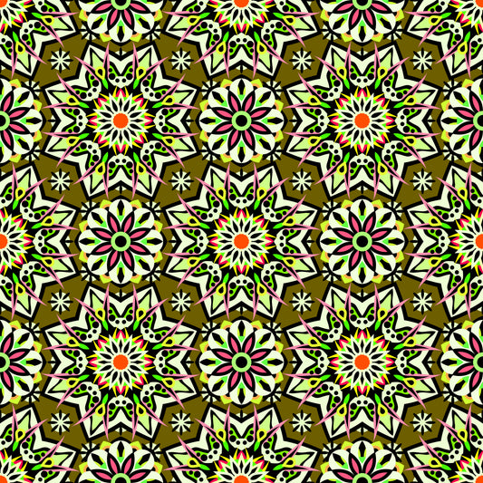 Green - Red - Orange Mandala Fabric - 122