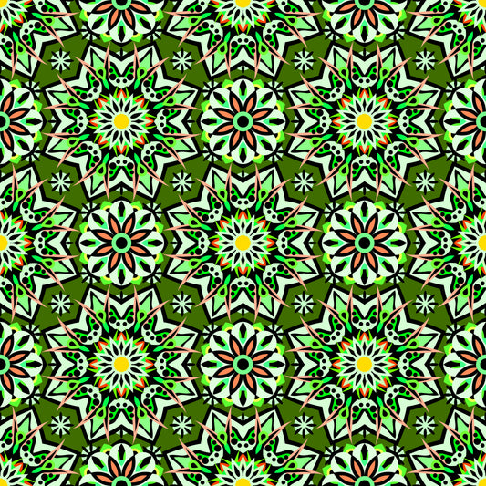 Green - Orange - Yellow Mandala Fabric - 122