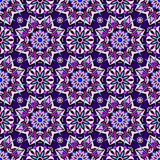 Purple - Pink - Turquoise Mandala Fabric - 122