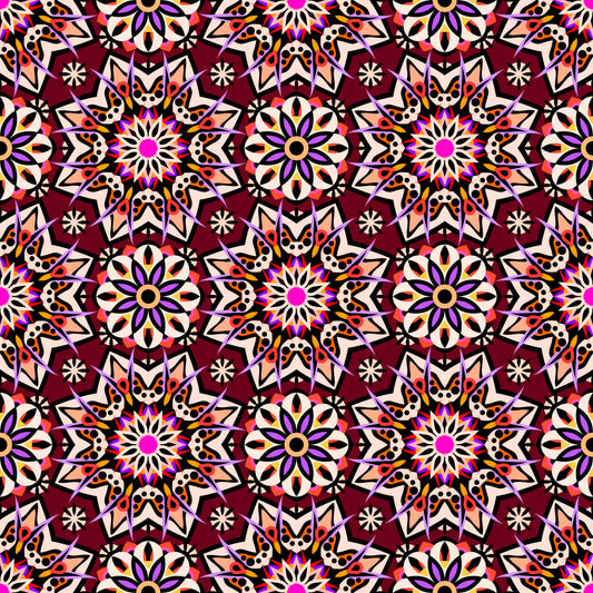 Red - Orange - Purple Mandala Fabric - 122