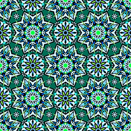 Turquoise - Green - Blue Mandala Fabric - 122