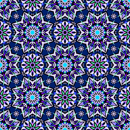 Blue - Turquoise - Purple Mandala Fabric - 122