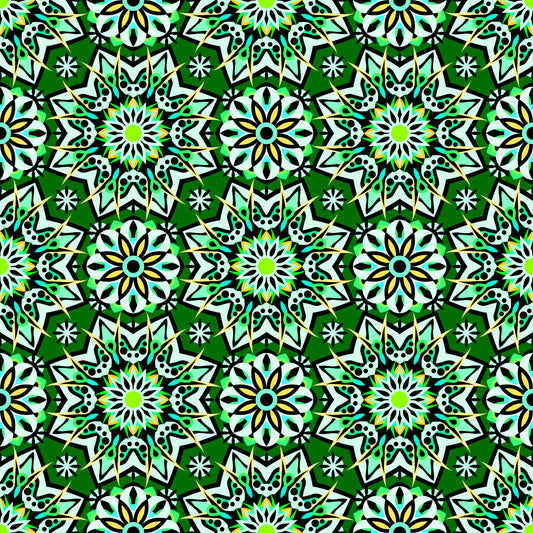 Green - Yellow - Turquoise Mandala Fabric - 122