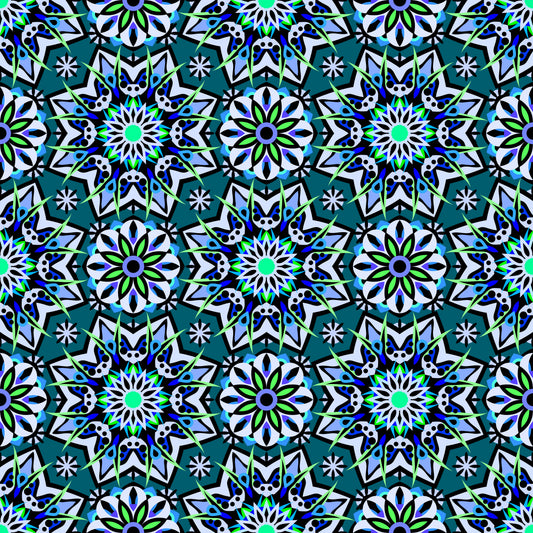 Blue - Green - Turquoise Mandala Fabric - 122