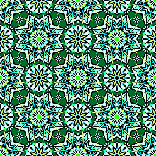 Green - Turquoise Mandala Fabric - 122