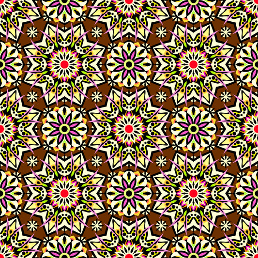 Yellow - Red - Pink - Brown Mandala Fabric - 122