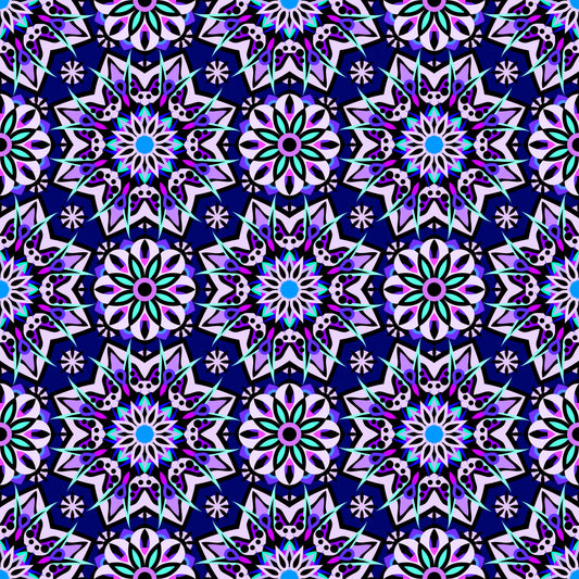 Blue - Turquoise - Purple Mandala Fabric - 122