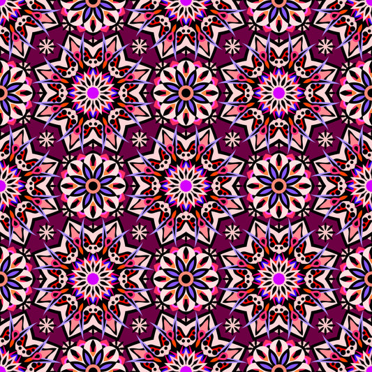 Red - Orange - Purple Mandala Fabric - 122