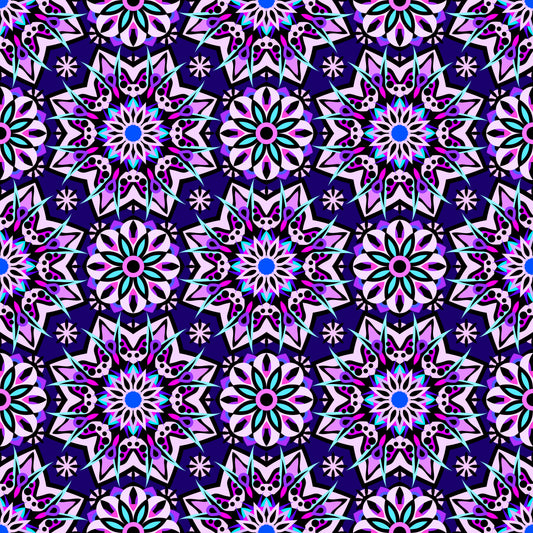 Blue - Purple - Turquoise - Pink Mandala Fabric - 122