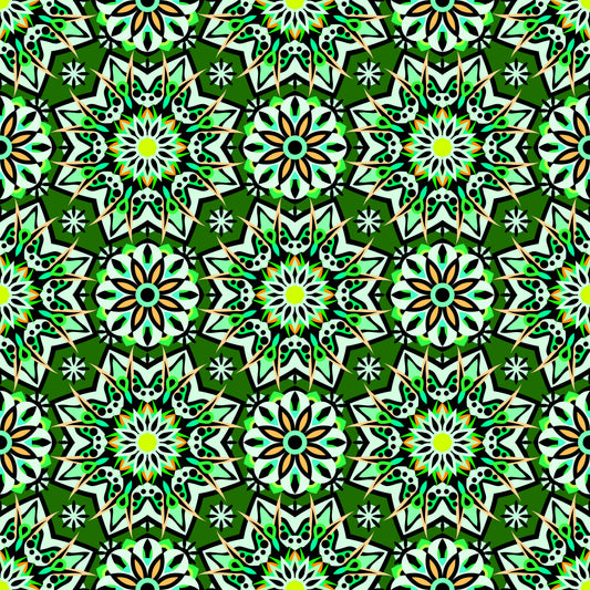 Green - Orange Mandala Fabric - 122