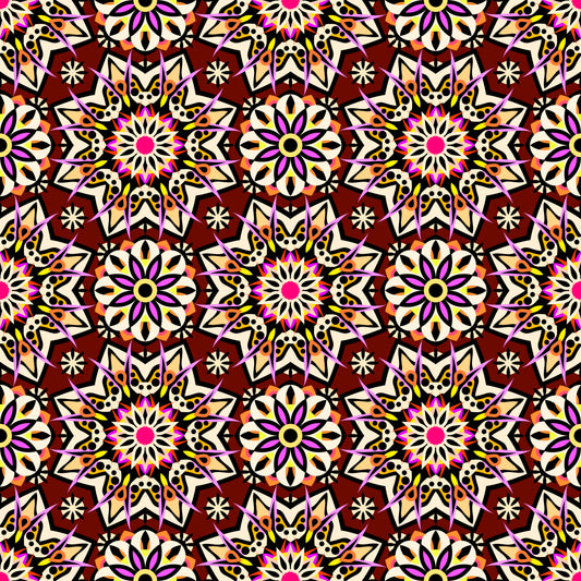 Red - Orange - Pink - Yellow Mandala Fabric - 122