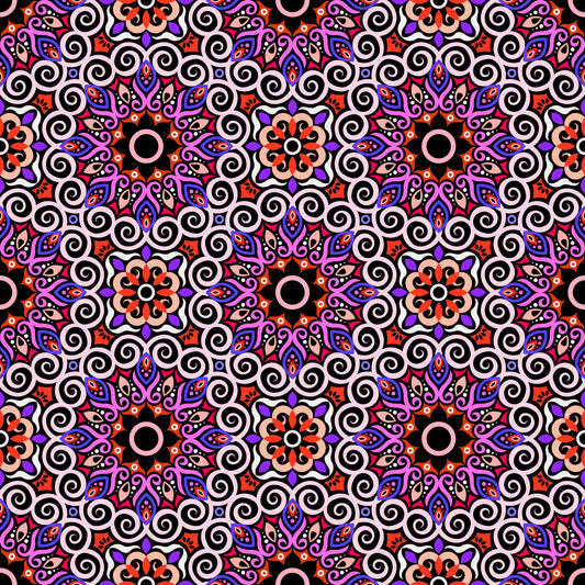 Red - Purple - Pink Mandala Fabric - 125