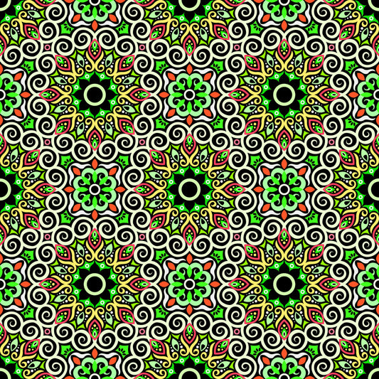 Green - Red - Yellow Mandala Fabric - 125