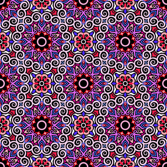 Blue - Red - Purple Mandala Fabric - 125