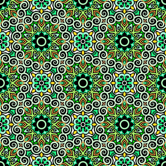Green - Yellow - Turquoise Mandala Fabric - 125