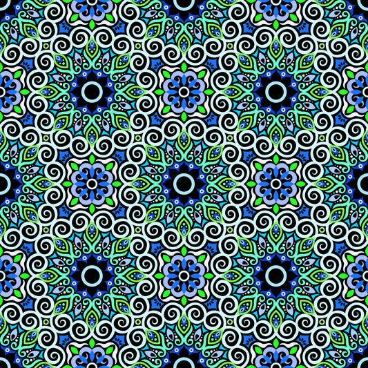Turquoise - Blue - Green Mandala Fabric - 125