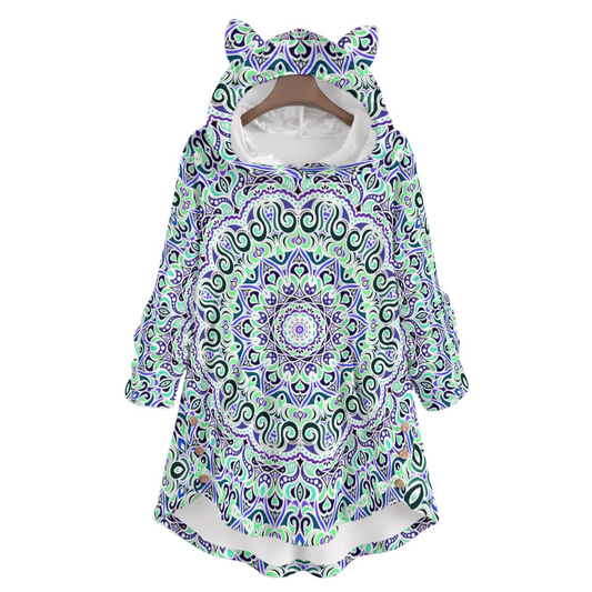 Turquoise - Blue - Purple Fuzzy Fleece Hoodie with Cat Ears
