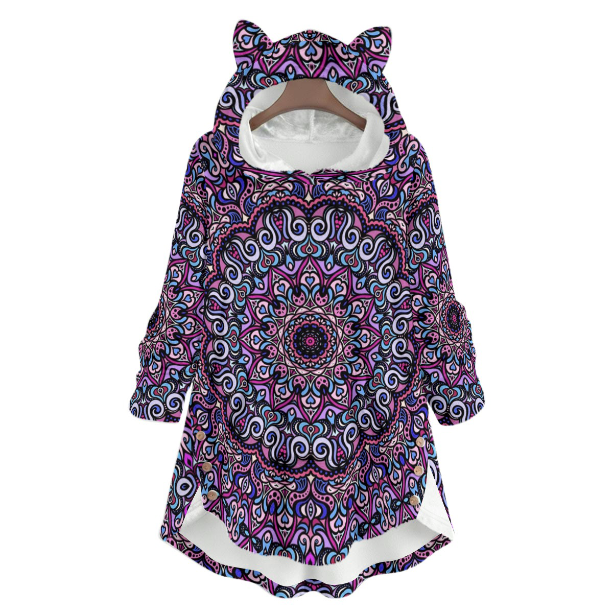 Blue - Pink - Purple Fuzzy Fleece Hoodie with Cat Ears