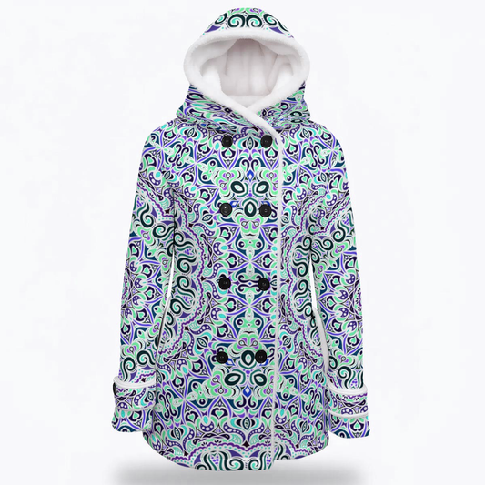 Turquoise - Blue - Purple Fuzzy Fleece Hooded Coat