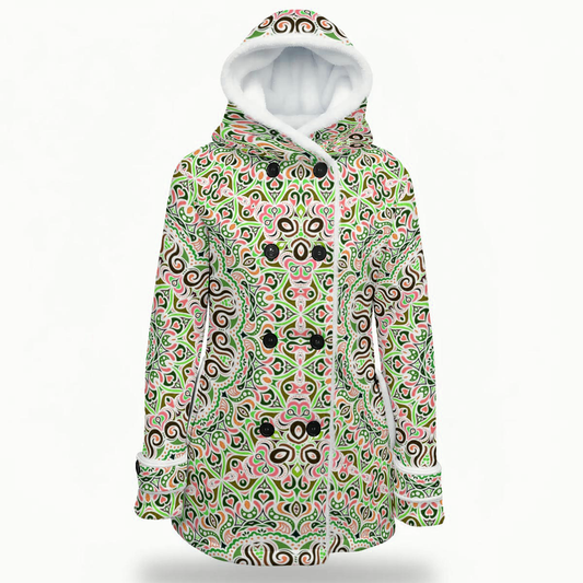 Green - Red - Orange Fuzzy Fleece Hooded Coat