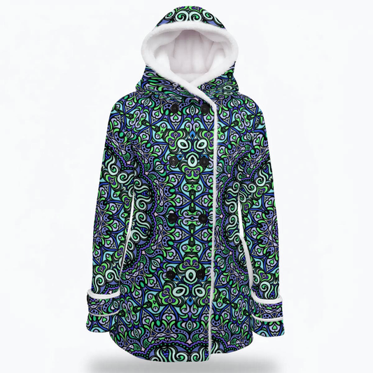 Blue - Green - Turquoise Fuzzy Fleece Hooded Coat