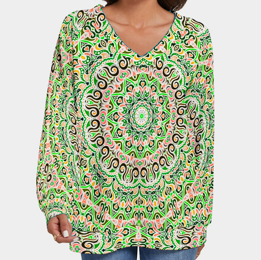 Green - Orange - Yellow V-Neck Sweater