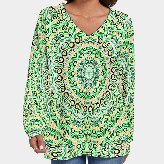 Green - Yellow V-Neck Sweater
