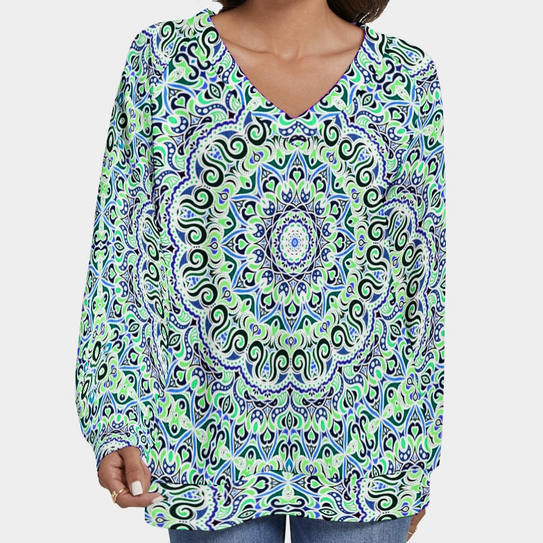 Turquoise - Blue - Green V-Neck Sweater