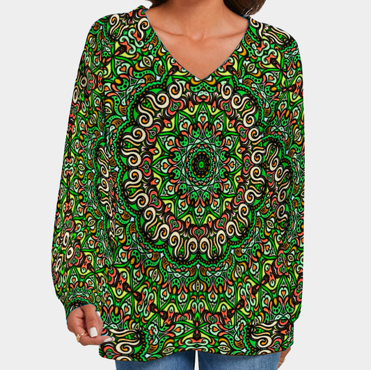 Green - Orange - Yellow V-Neck Sweater