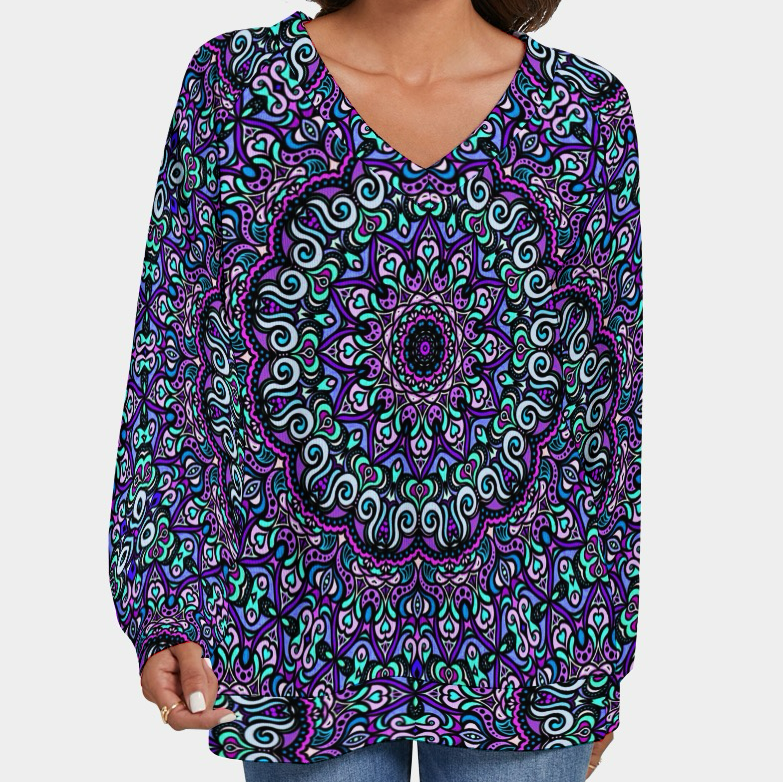 Purple - Blue - Turquoise V-Neck Sweater