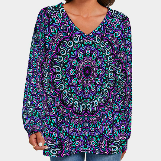 Purple - Blue - Turquoise V-Neck Sweater