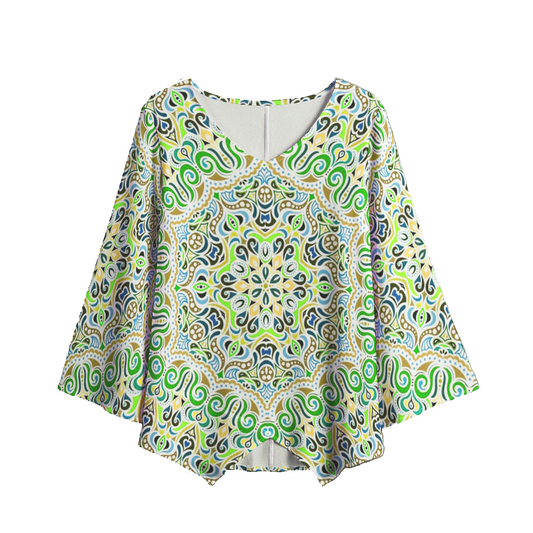 Green - Blue - Yellow V-Neck Blouse